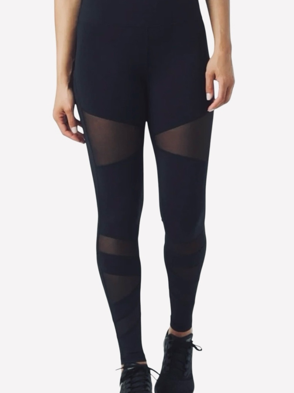 GLYDER / Black Sheer Panel High Waisted Leggings / Large / Activewear Whimsigoth